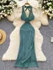 SINGREINY Summer Backless Beach Dress Women Deep V Neck Sleeveless Solid Lace Up Design Hollow Out Sexy Halter Vacation Dresses 2