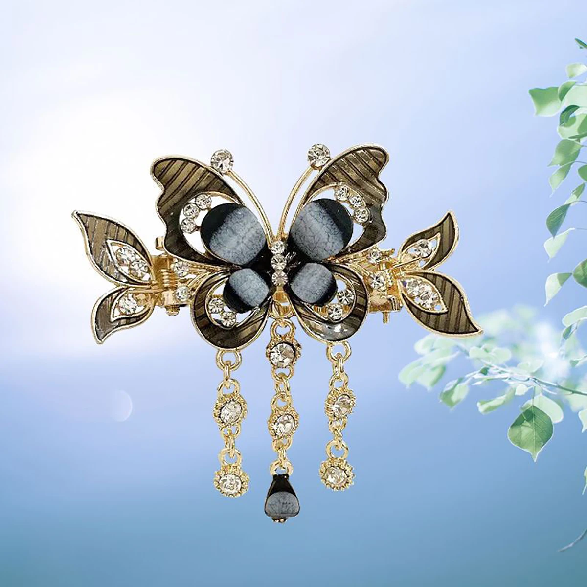 Fashion Elegant Zircon Butterfly Tassel Hairpin Accessories For Women Retro Ethnic Style Small Crab Clip Headwear Jewelry Gift hair accessory,hair clip,hair headdress,jewelry accessories
