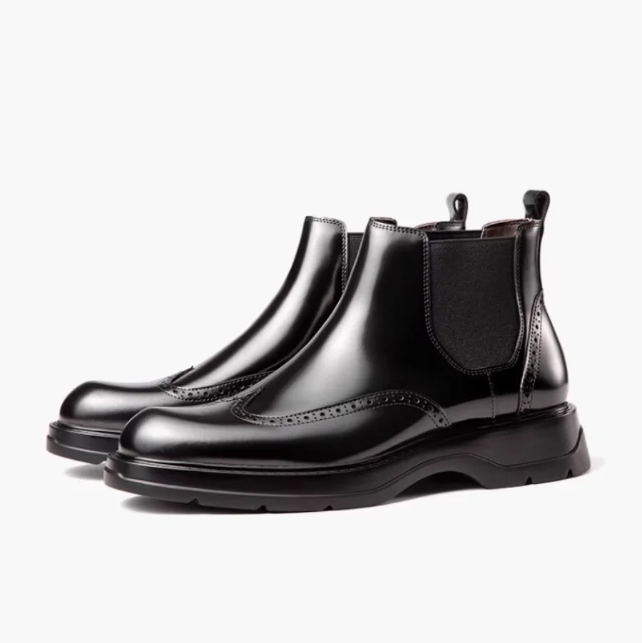 Britische Herren-High-Top-Lederschuhe für Herbst und Winter, Business-Casual-Herrenschuhe, Chelsea-Stiefel mit dicken Sohlen, Vintage-Kurzstiefel – Detail 6