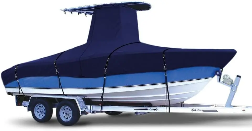 Marine Grade Fade and Tear Resistant Trailerable T-Top Boat Cover，Heavy-Duty Waterproof and UV-Proof Boat Storage Cove