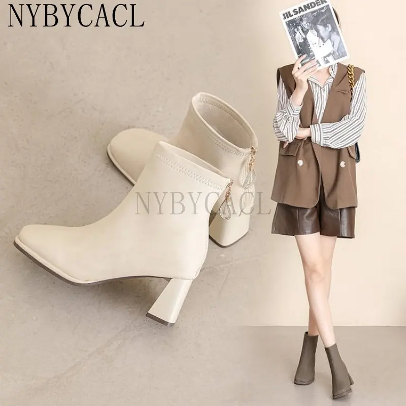 New Women Ankle Boots Thick Heels Short Boot Fashion Winter Shoes Women Ins Autumn Daily Office Lady Footwear Size 35-40