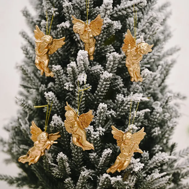 Set 6 Angeli Di Natale In ABS: Decorazioni Pendenti Oro E Argento, 7x5 Cm, Per Albero E Casa - 4