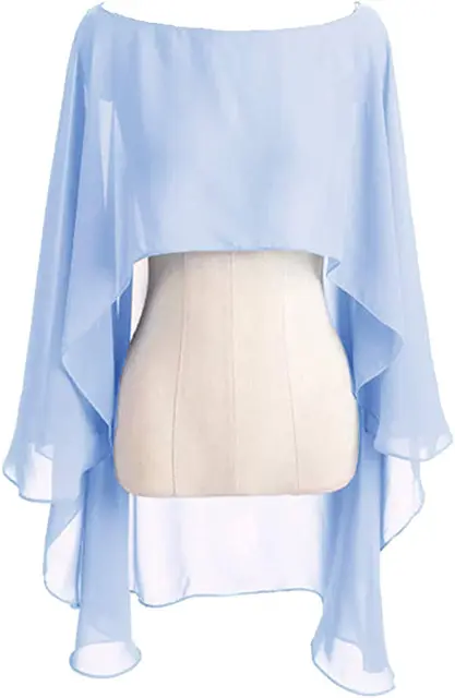 Chiffon Cape Bolero Women Femme Mariage Chalas Mujer Evening Wedding Bridal Jacket Wraps Accessories Peleryna Cloak Boda Shawl Sky Blue