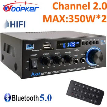 Woopker HiFi 디지털 앰프 AK45 블루투스 MP3 채널 2.0 사운드 AMP, 90V-240V 지원, 가정용 차량용, 최대 350W * 2