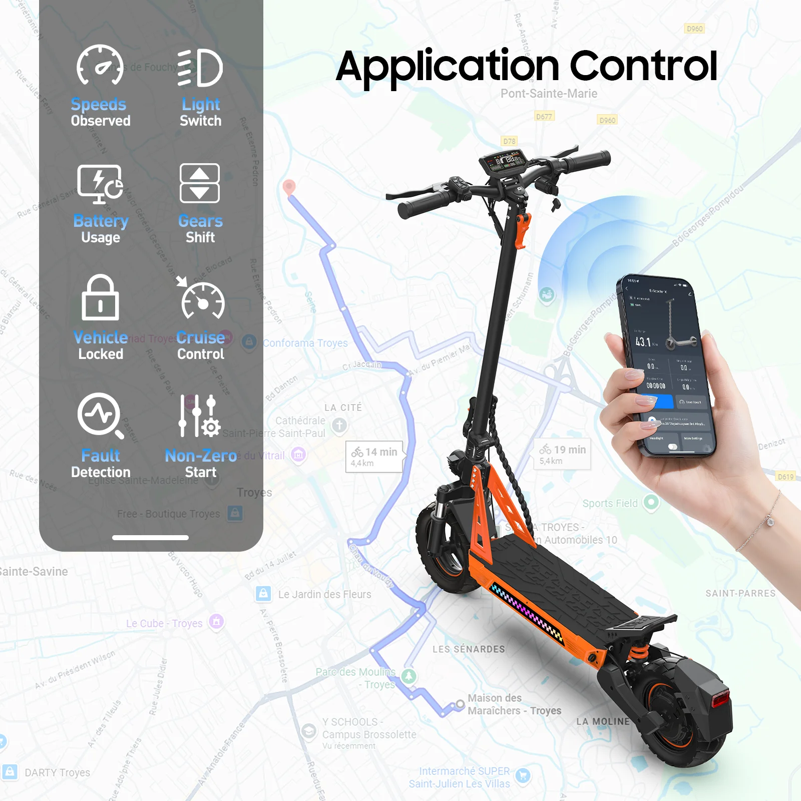 Adulte debout sur le plateau de la trottinette électrique