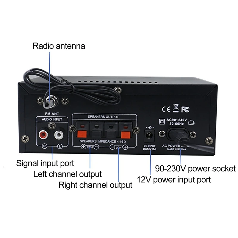 Bluetooth Home Digital Amplifier with HiFi Audio and Bass Enhancement