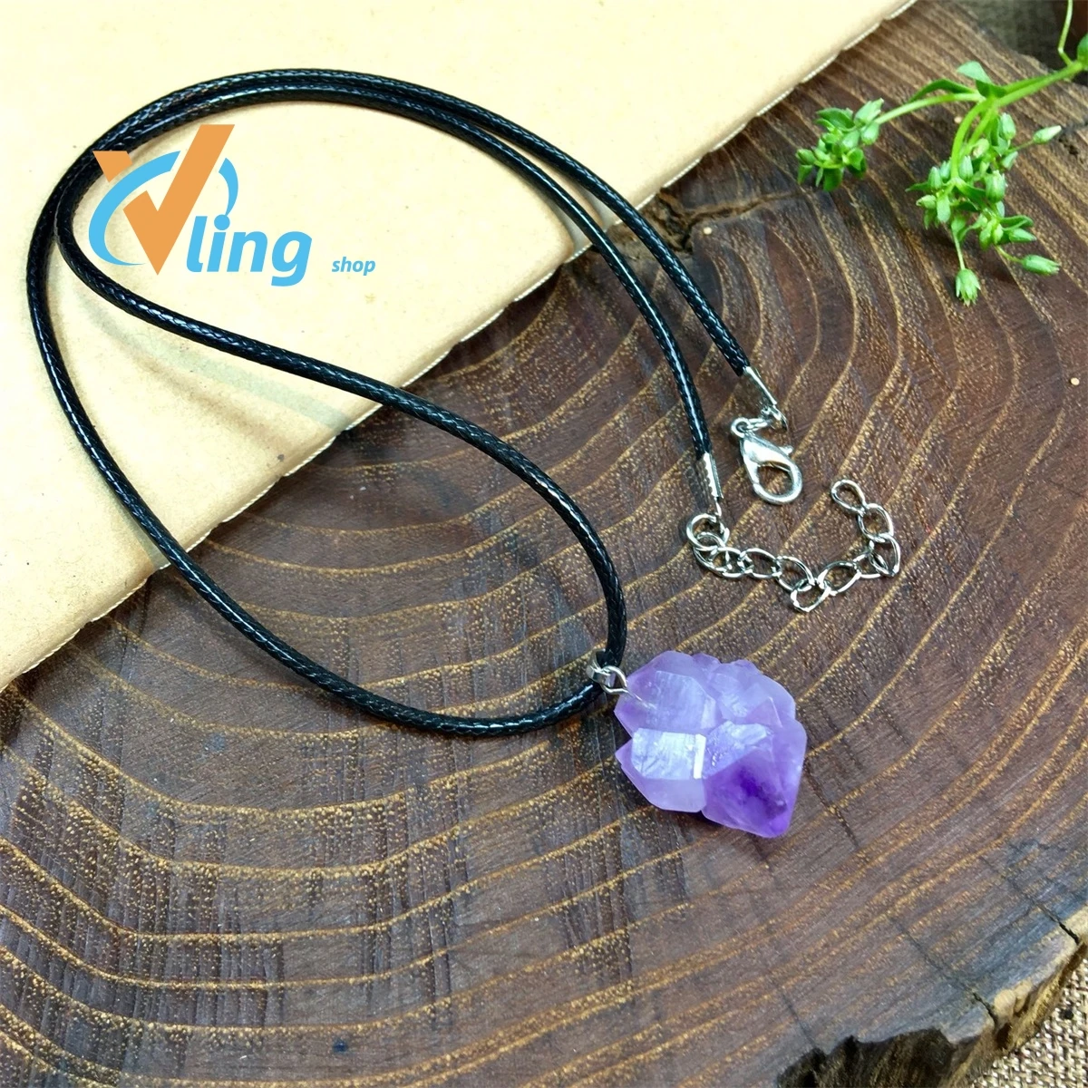 Jade And Jade Ware Manufacturers Wholesale Amethyst Pendants Leather Ropes Jewelry For Men And Women Gifts Raw Ore