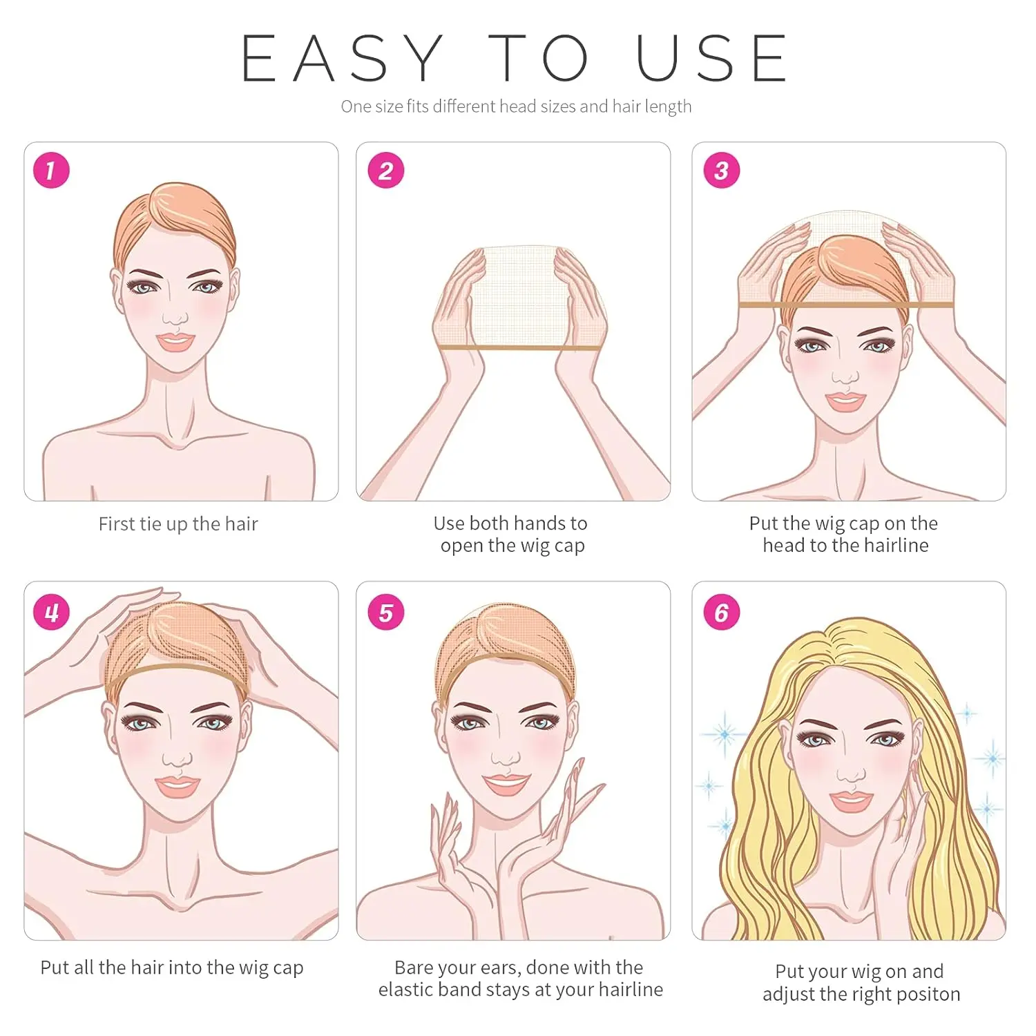 Wig Cap 6pcs Mesh Net Wig Caps Weaving Hair Net for Close End Fishnet Caps for Women Black