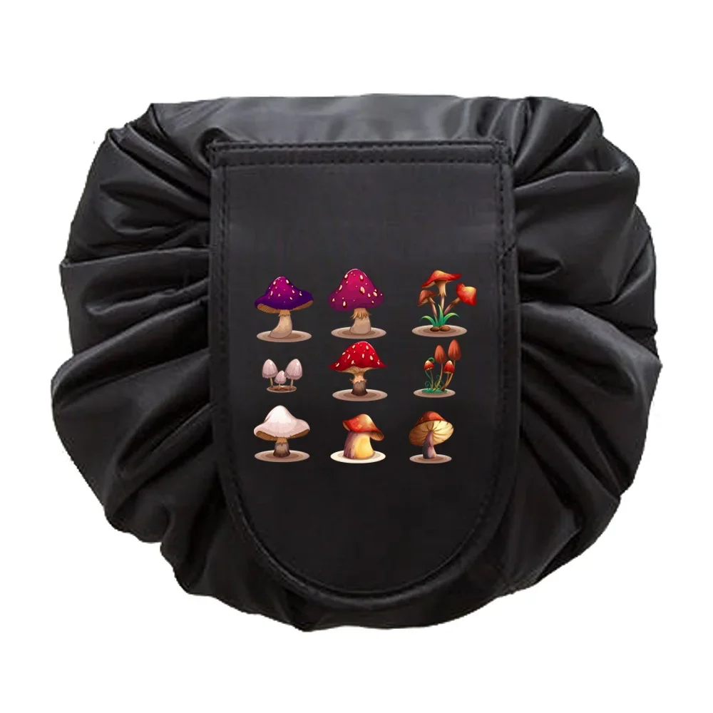 Mushroom Print Waterproof Drawstring Makeup and Toiletry Travel Bag