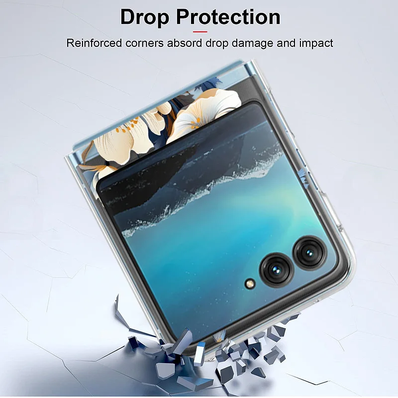 Floral Clear Shockproof Folding Phone Case - Transparent Hard Back Cover