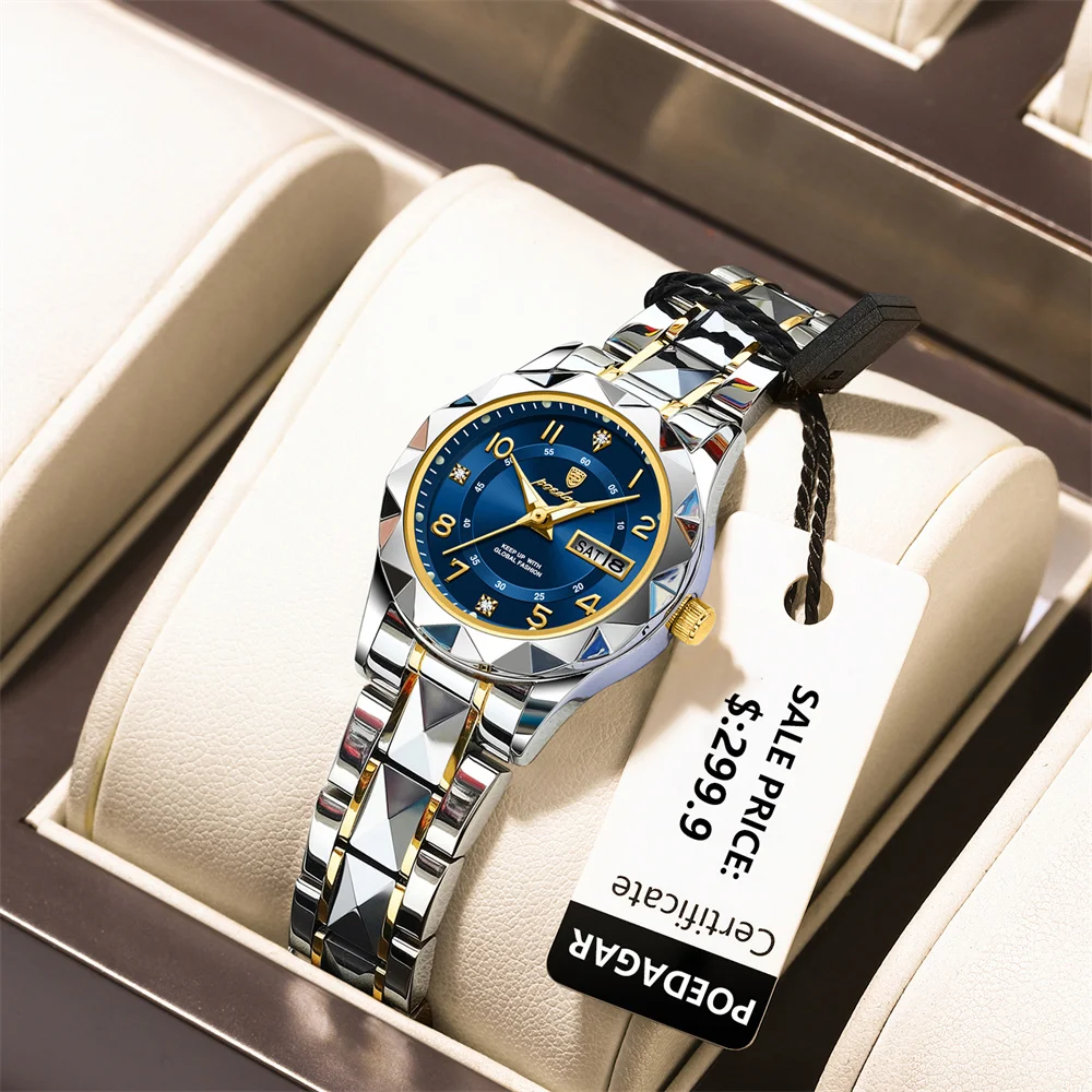 POEDAGAR Luxury Women's Watches Waterproof Luminous Date Week Ladies Watch for Female Stainless Steel Dress Women Quartz Watch 2