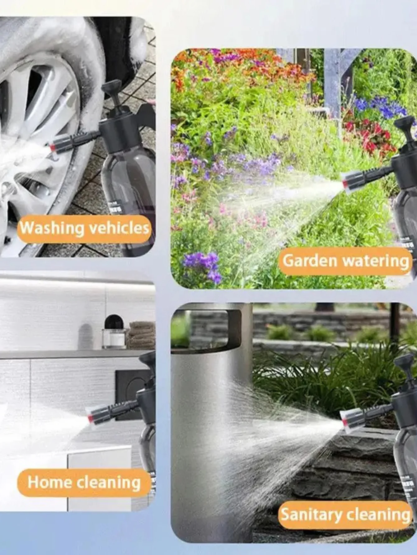 2L Hand Pump Foam Sprayer Pneumatic Foam Cannon Car Wash Spray Bottle Automobile Window Cleaning 3 Types Nozzle Spray