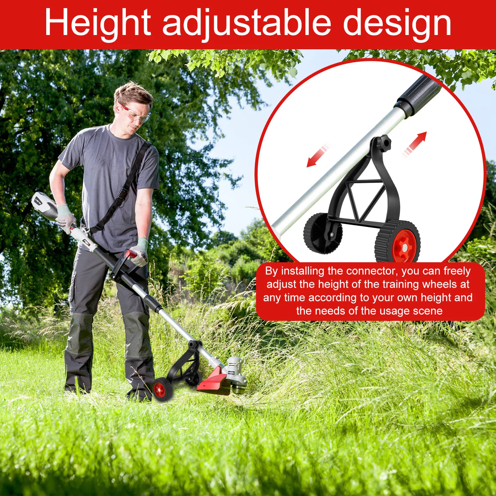 String Trimmer Wheel Attachment 26-28mm Lawn Mower Auxiliary Wheel for String Trimmer Weedeater Grass Cutter Brush Cutter Garden