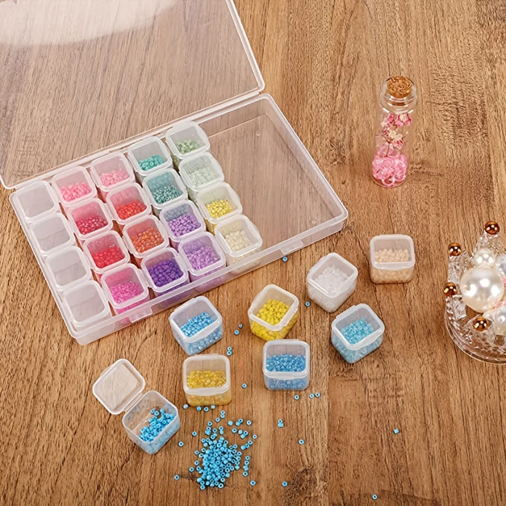 28/ 56-Grid Diamond Painting Tool Diamond Bead Jewelry Storage Box Nail Art Accessories Storage Box Transparent Plastic 1 Set