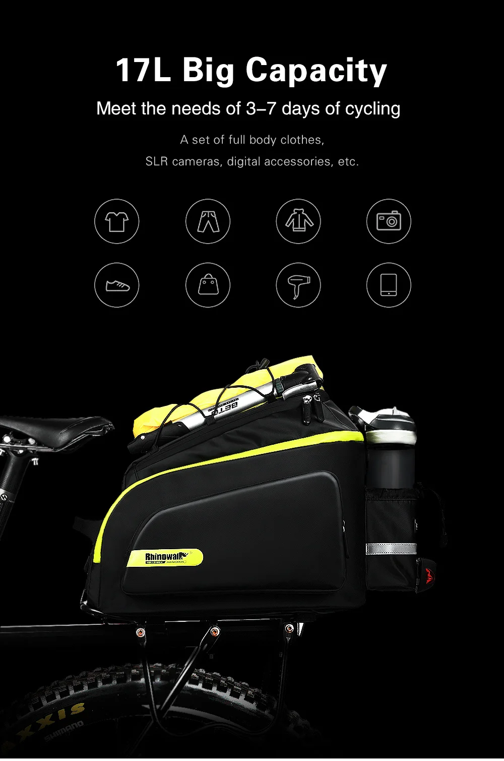 RHINOWALK New Bicycle Bags Mountain Bike Saddle Rack Trunk Bags Travel Cycling Luggage Carrier 17L Camera Handbag Waterproof  (4)