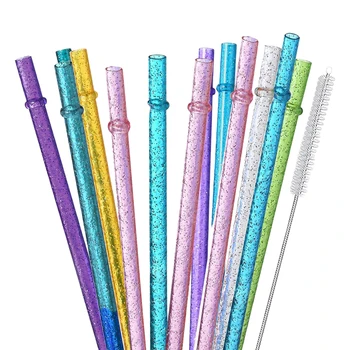 12 Pack Reusable Plastic Glitter Straws for 16/20/30/40OZ Stanley Cup Accessories, Half Gallon Jug, Plus 1 Cleaning Brush