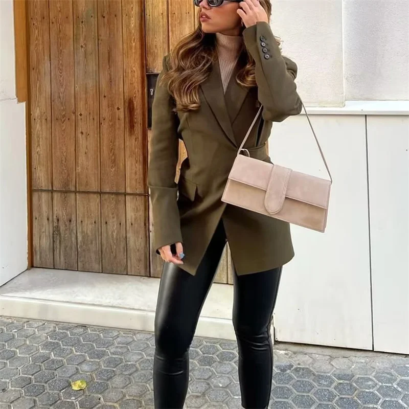 

2023 Woman Fashion Irregular Armygreen Blazer Female Casual Solid Asymmetrical Blazer Jackets Ladies High Street Outwear