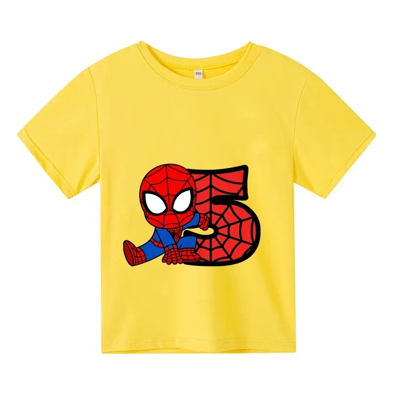 thumbnail image 1 of Nuevas camisetas de Spiderman para niños y niñas, camisetas con estampado de dibujos animados para niños de 3, 4 y 5 dígitos, camisetas de manga corta de verano para bebés, 1 of 5