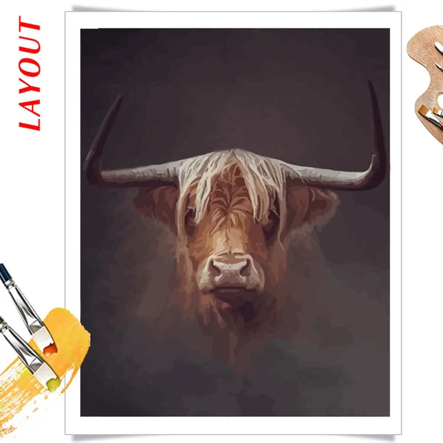 Kit Pittura Con Numeri Mucca Highland - Tela 30,5x40,6 Cm Per Adulti E Bambini
