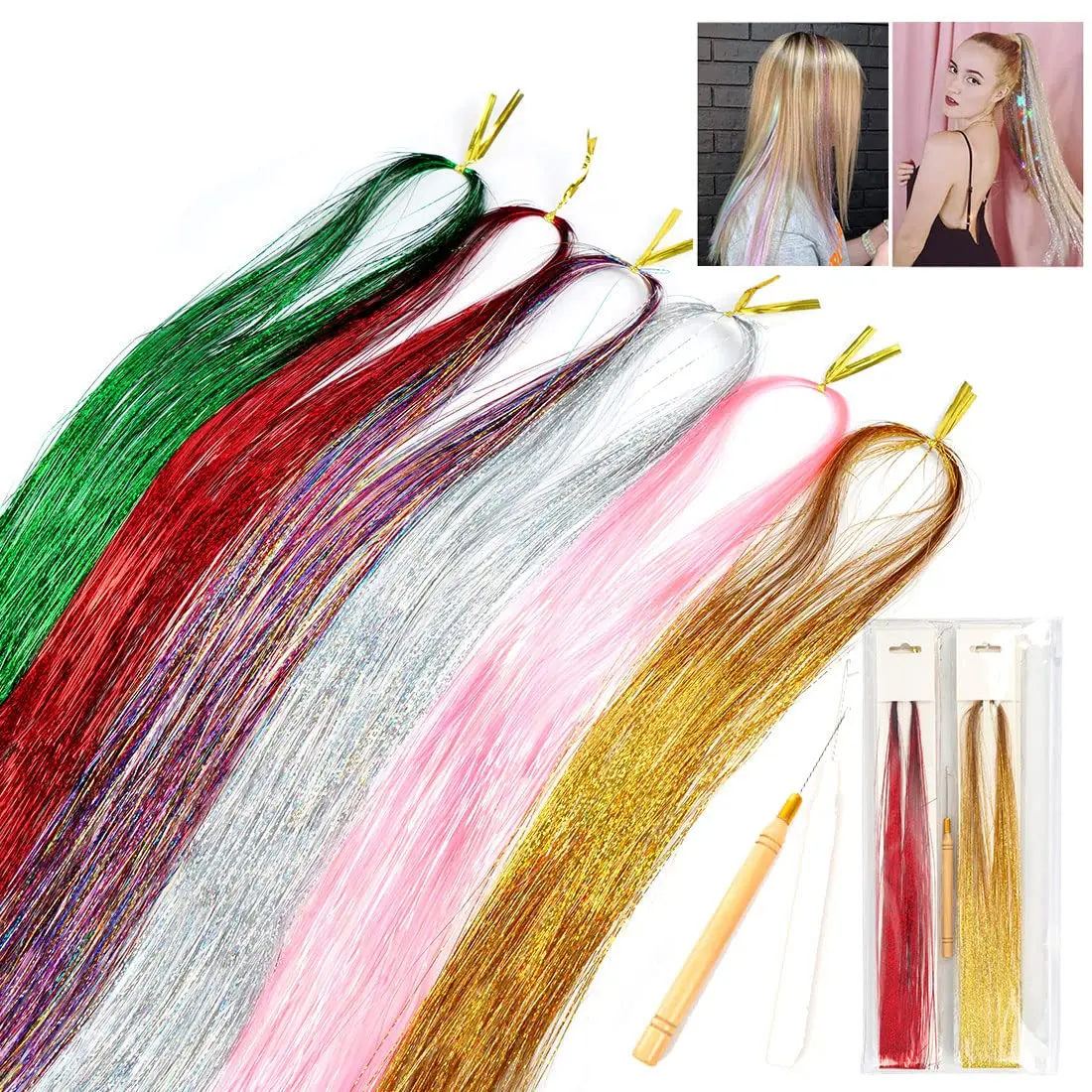 6Pcs Rainbow Glitter Hair Tinsel Kit Fashion Hair Beauty Tinsel Hair  Tensile Hair Extensions Braiding Accessories For Women - AliExpress