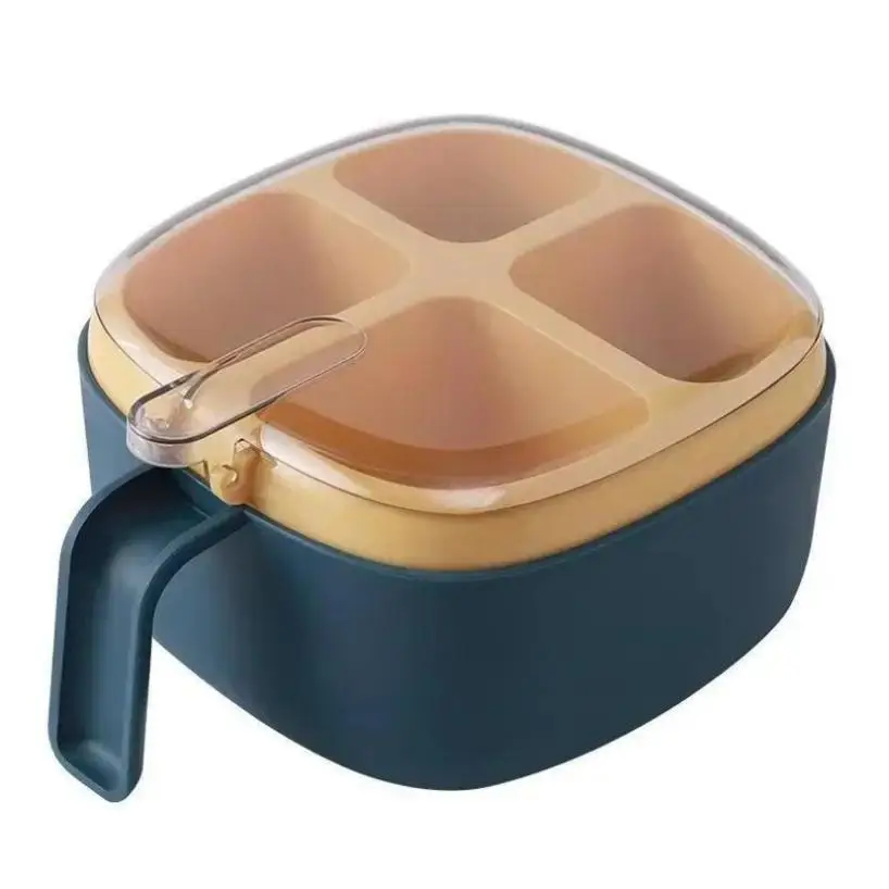Four Grid Integrated Transparent Condiment Box Detachable Condiment Storage Tank Dust-Proof Kitchen Supplies