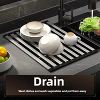 Évier de cuisine, égouttoir à rideaux, en acier inoxydable, Gel de silice, étagère de rangement pliable, étagère filtrante étanche, organisateur 3