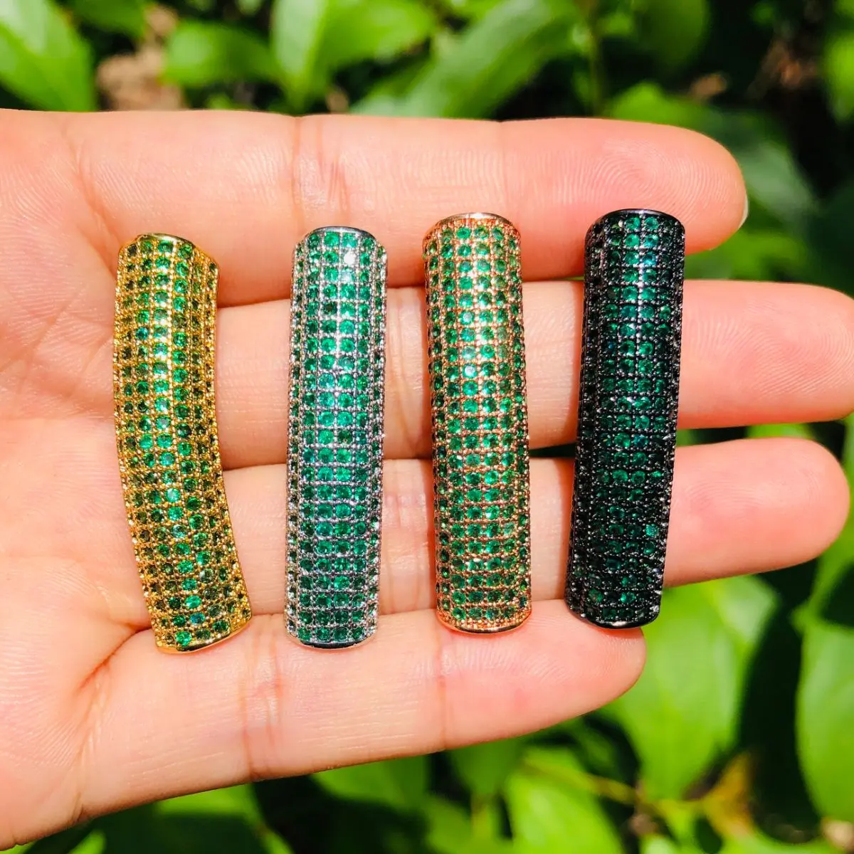 5pcs/lot Green Zirconia Paved Tube Bar Spacer Beads for Woman Bracelet Making Waist Craft DIY Centerpiece Jewelry Accessory Bulk