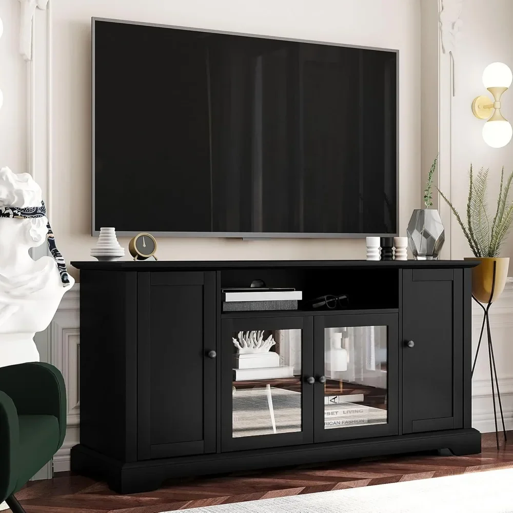 Modern TV Stand for 65 Inch Televisions, Wooden Traditional Entertainment Center Console Storage Cabinet Sideboard with Adjustab