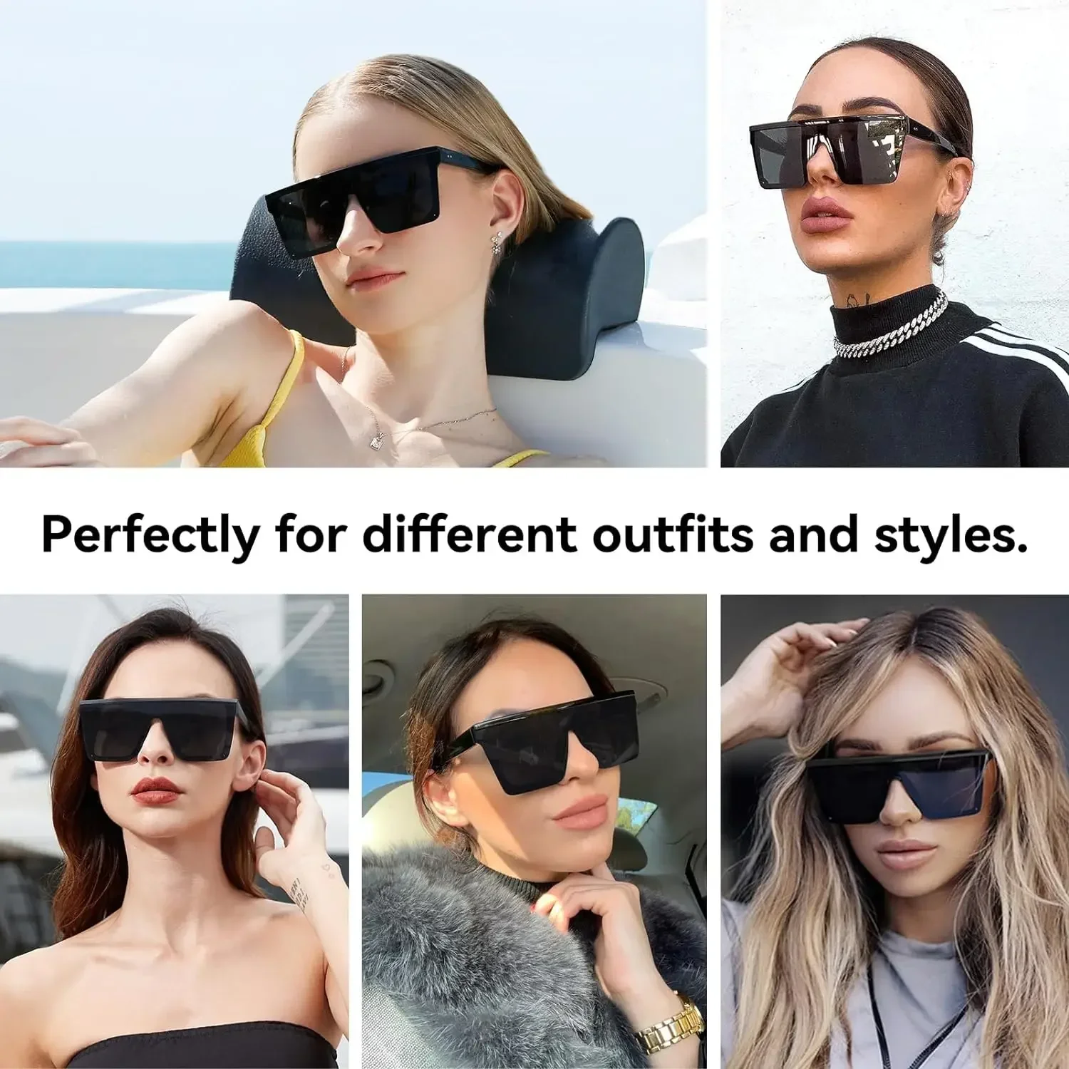 40PCS Large Frame Fashion Sunshade Sunglasses Trend Ins Cyberpunk Driving Sunscreen Sunshade Personality One-piece Sunglasses