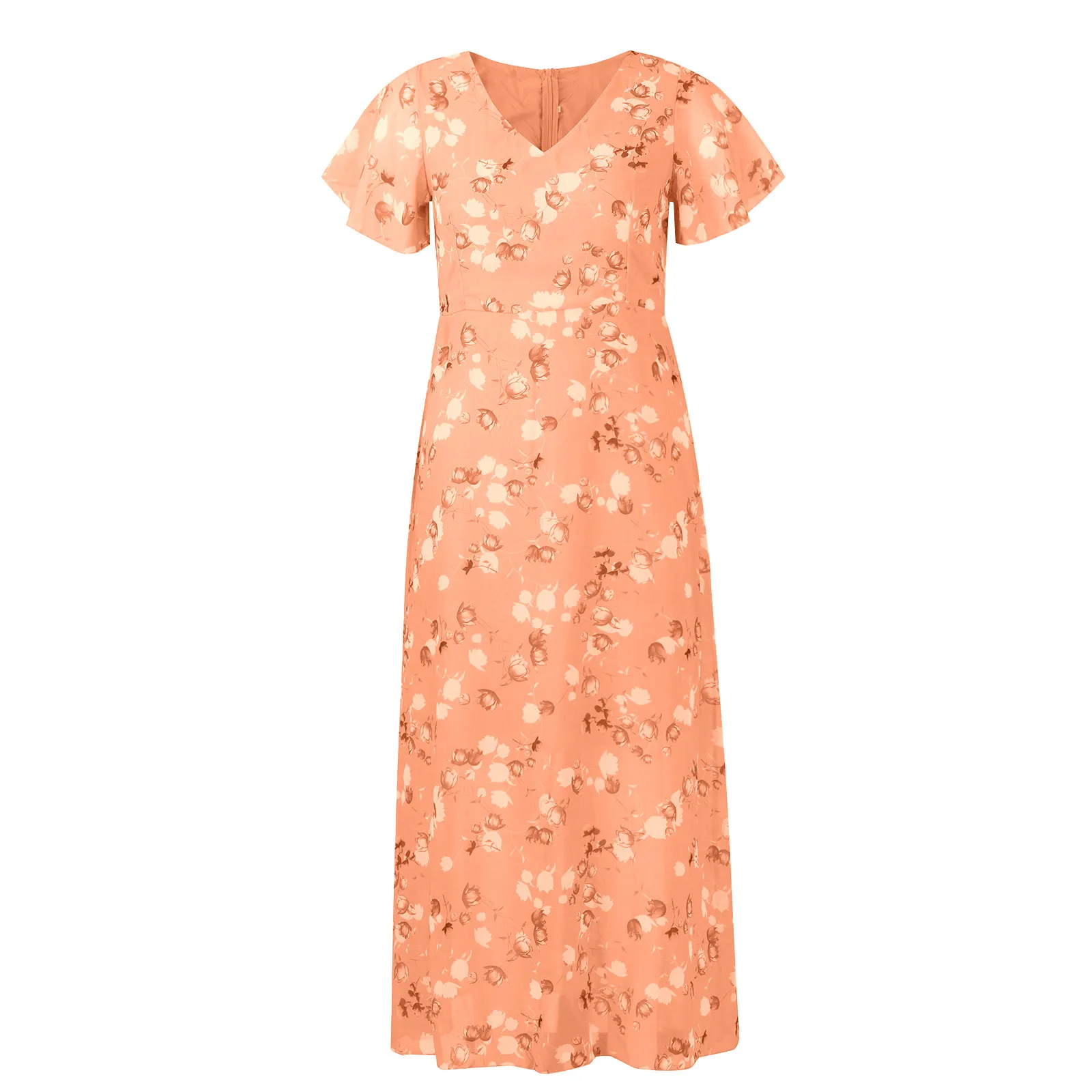 

Женское платье с цветочным принтом, летнее Повседневное платье для свидания, нежное длинное платье с коротким рукавом и цветочным узором, шифоновое платье с оборками и V-образным вырезом