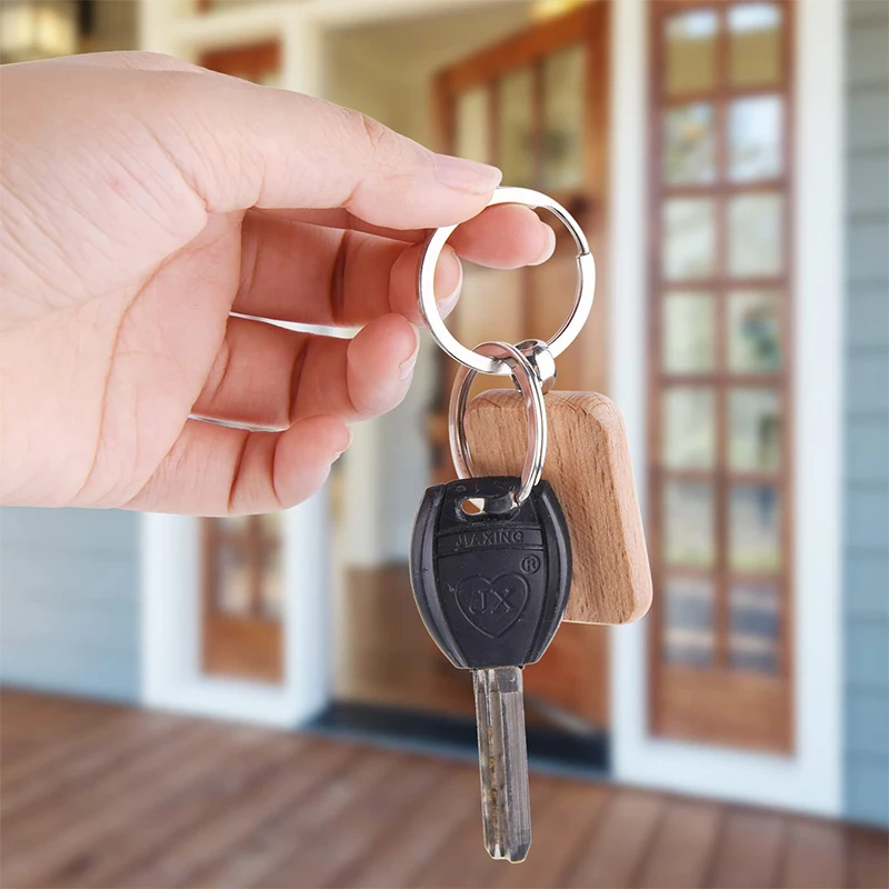 20Pcs Blank Wooden Key Chains Rectangle Wood Key Chain Tags to Paint