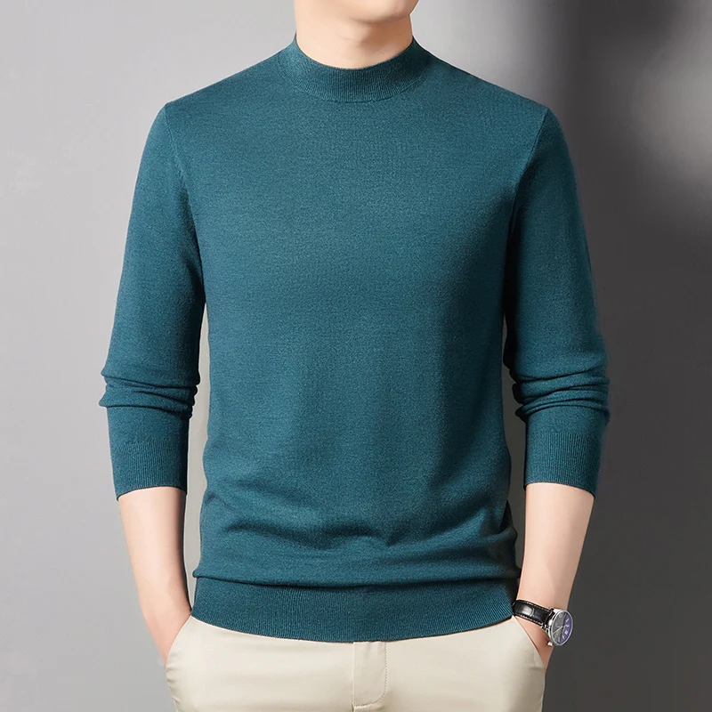 

Men's Spring Autumn Solid Color Knit Sweater Half Turtleneck Loose Fit Minimalist Basic Shirt Fashionable and Simplified Urban