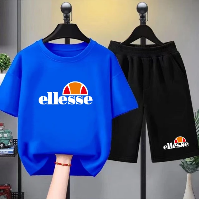 T-shirt à col rond + short pour enfants, ensemble de sport décontracté à manches courtes pour garçons et filles de 3 à 12 ans, noir, imprimé de marque à la mode 1