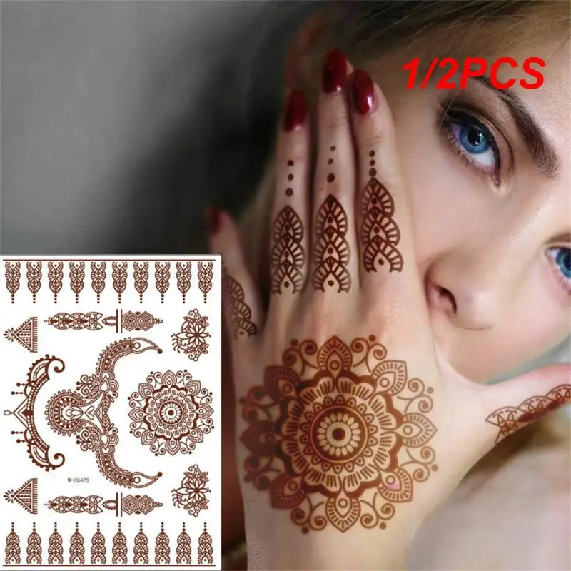 

1/2PCS Henna Tattoo Brown Mehndi Stickers for Hand Henna Temporary Tattoos Body Art Tatoo Waterproof for Women Fake Tatoo Hena