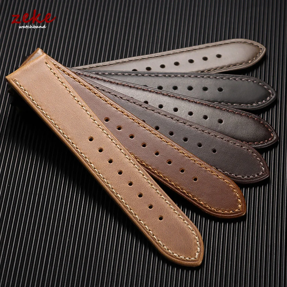Vintage Genuine Calfskin Leather Watchband - Oil Wax Discoloration, Soft Business Strap