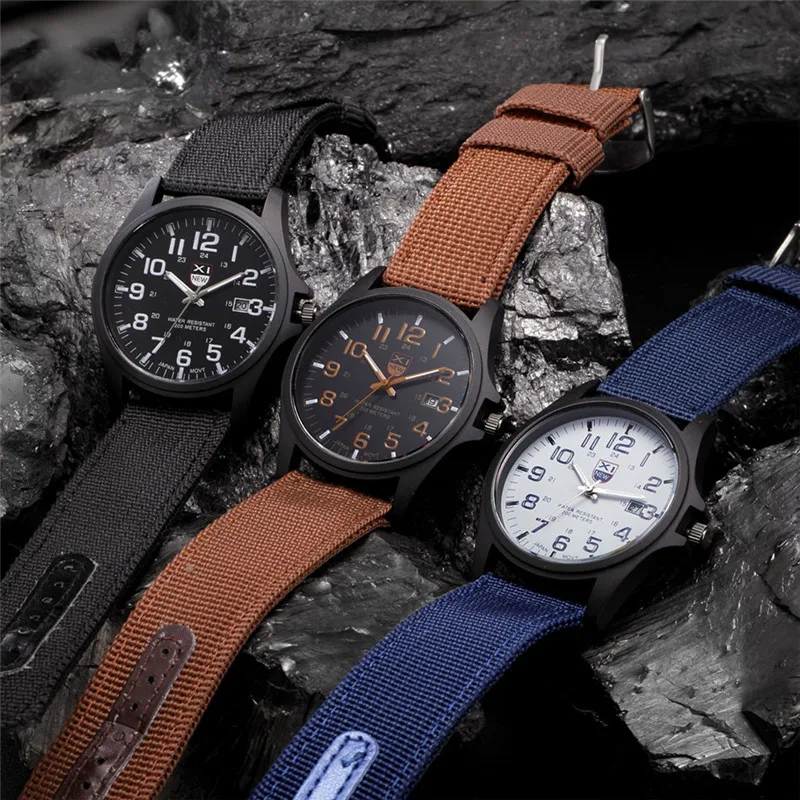 1pc / lot XINEW Brand Watches For Men Students Fashion Casual Nylon Band Sports Military Date Quartz Wrist Watch Montre Homme