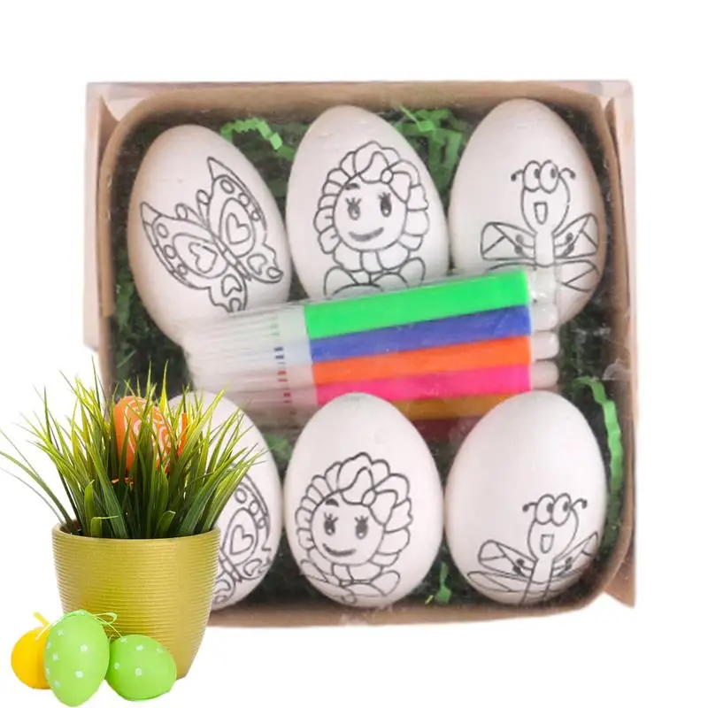 

DIY Easter Eggs 6pcs Egg Decoration Kit Paintable Eggs Dye Kit DIY Easter Egg Dye Decorating Kit Gift With 6 Markers Easter Egg
