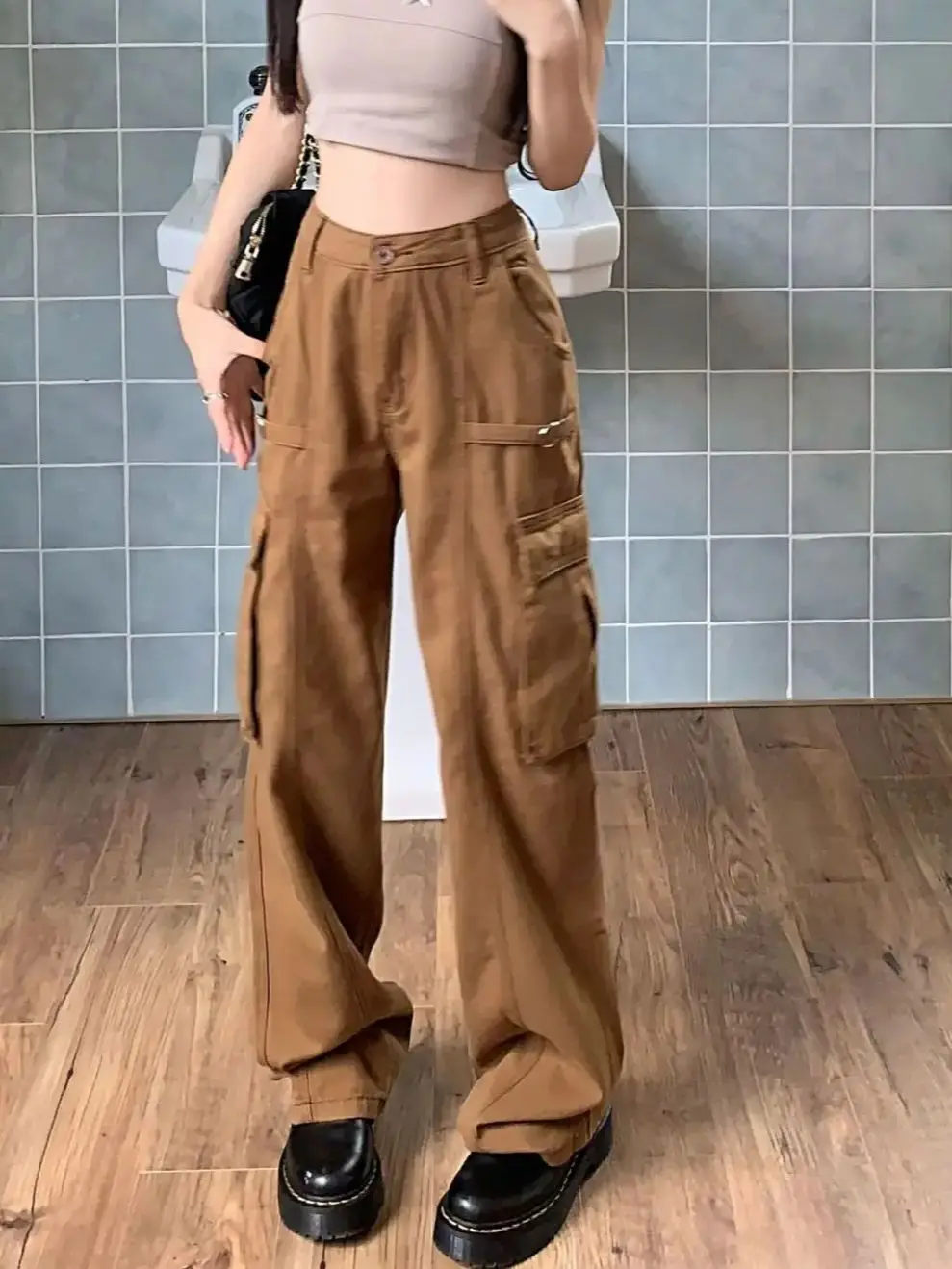 

Overalls High Waist Plus Size Slimming Loose Khaki Jeans For Women Y2K Clothing Street Fashion Overalls Straight Trousers