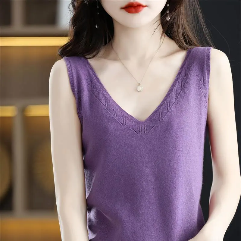 

2023 Новый женский топ с V-образным вырезом из 100 чистой шерсти облегающий свитер с кашемировым подкладом приталенный с бретельками