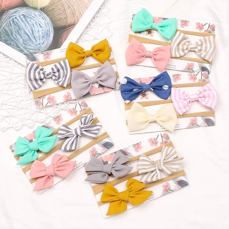 

3Pcs/Set Cute Bows Baby Headband Dot Flower Print Baby Girls Hair Band Turban Newborn Infant Headwear Baby Hair Accessories