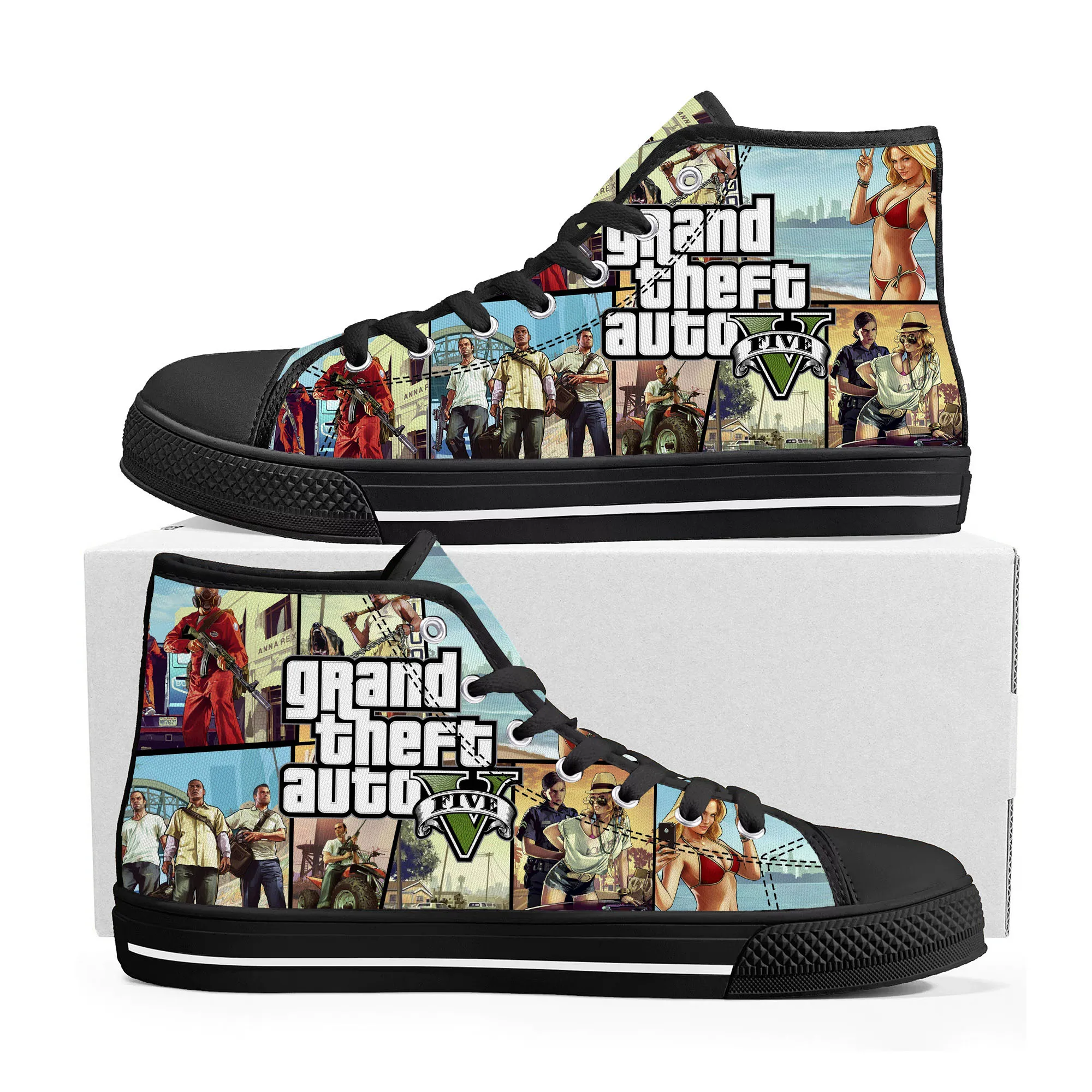 

Hot Anime Cartoon Grand Theft Auto GTA V 5 High Top Sneakers Mens Womens Teenager Canvas Sneaker Casual Couple Shoes Custom Shoe