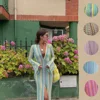 Crochet Colorful Stripe Maxi Dress Women Flare Sleeve Deep V-neck Split Sexy Long Dresses Spring Autumn Beach Banquet Vestidos