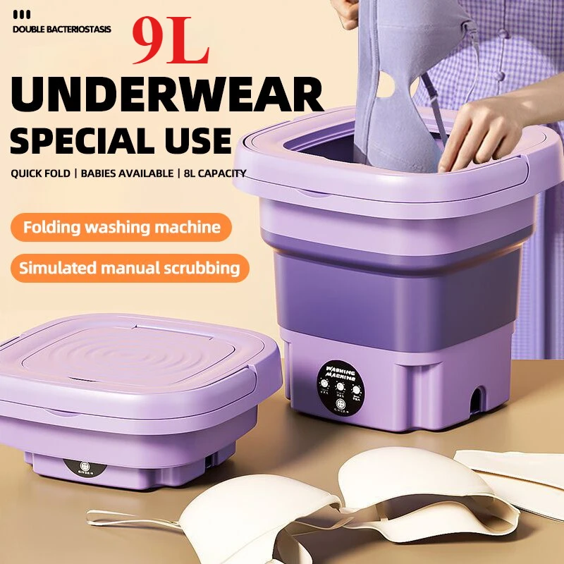 9L Portable Laundry Bucket Home Small Folding Washing Machine Student Dormitory Underwear Socks Mini Cleaning Machine