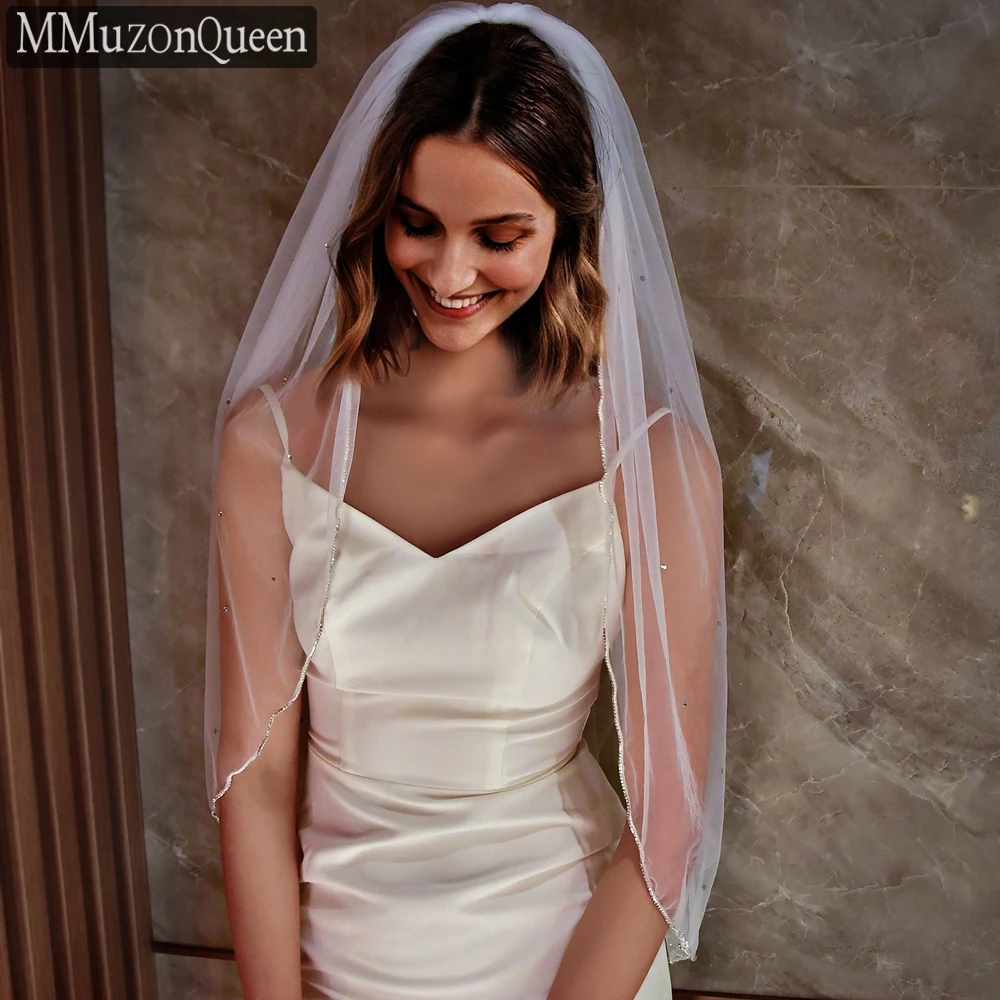 M51 Long Wedding Veils with Rhinestone Waltz Length Veil Bride 2 Meters Veil for Women Silver Diamond Veil new fashion simple face cover veil for women light birdcage veil with sliver rhinestone bridal headpiece velos para la iglesia