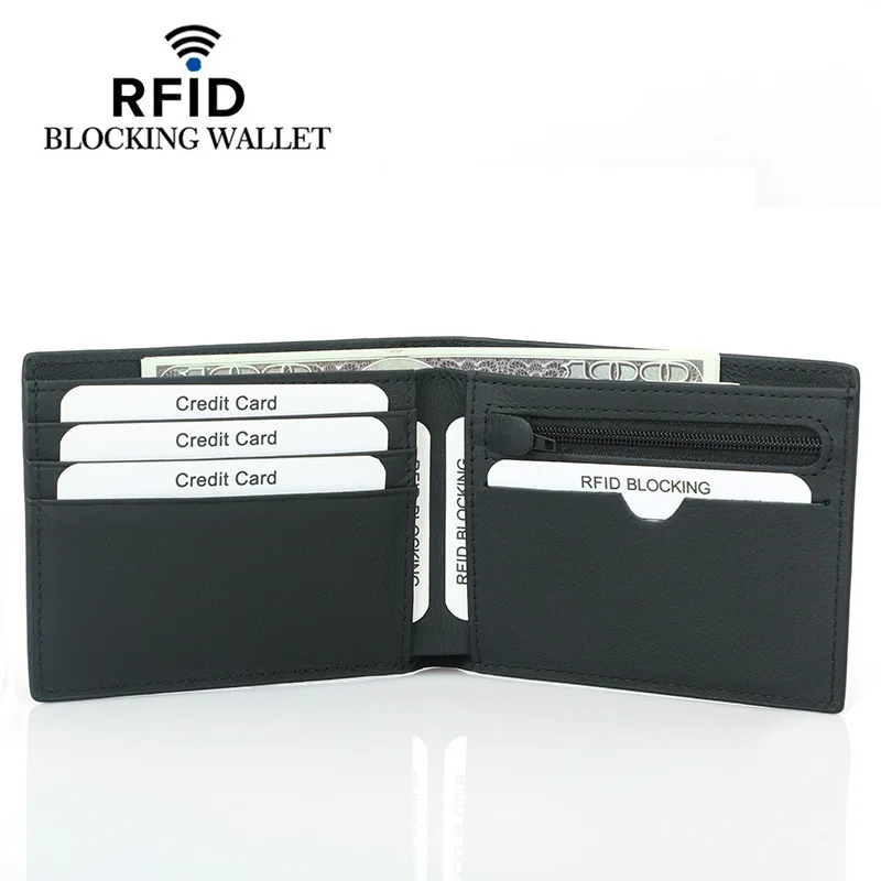 Men's small wallet RFID simple short zipper luxury coin purse with multiple card slots card holder money clip business