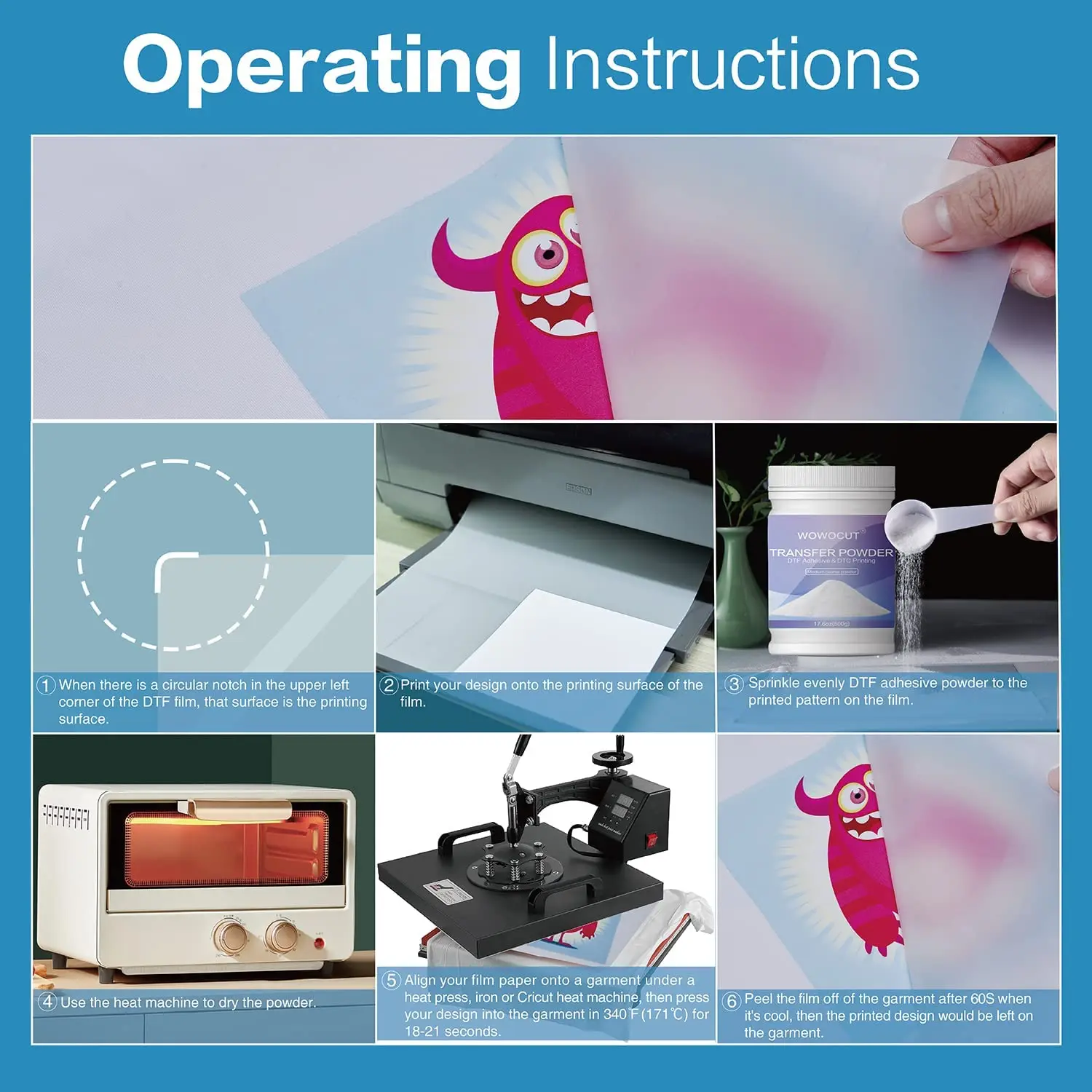 WOWOCUT DTF 전사 필름 100매 A3 DTF 승화 프린터용 필름에 직접 접착 전사지 모든 색상 직물용