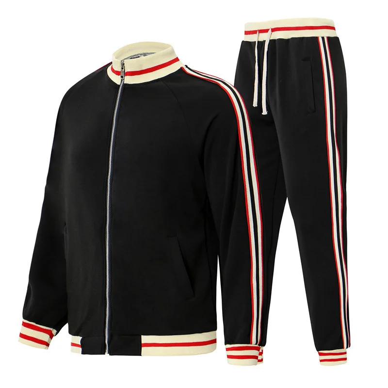 

Casual Mens Tracksuit Spring Autumn Men Sets Zip Cardigan Two Piece Jacket + Pants Suit Striped Jogging Sportsuit Male Sweatsuit