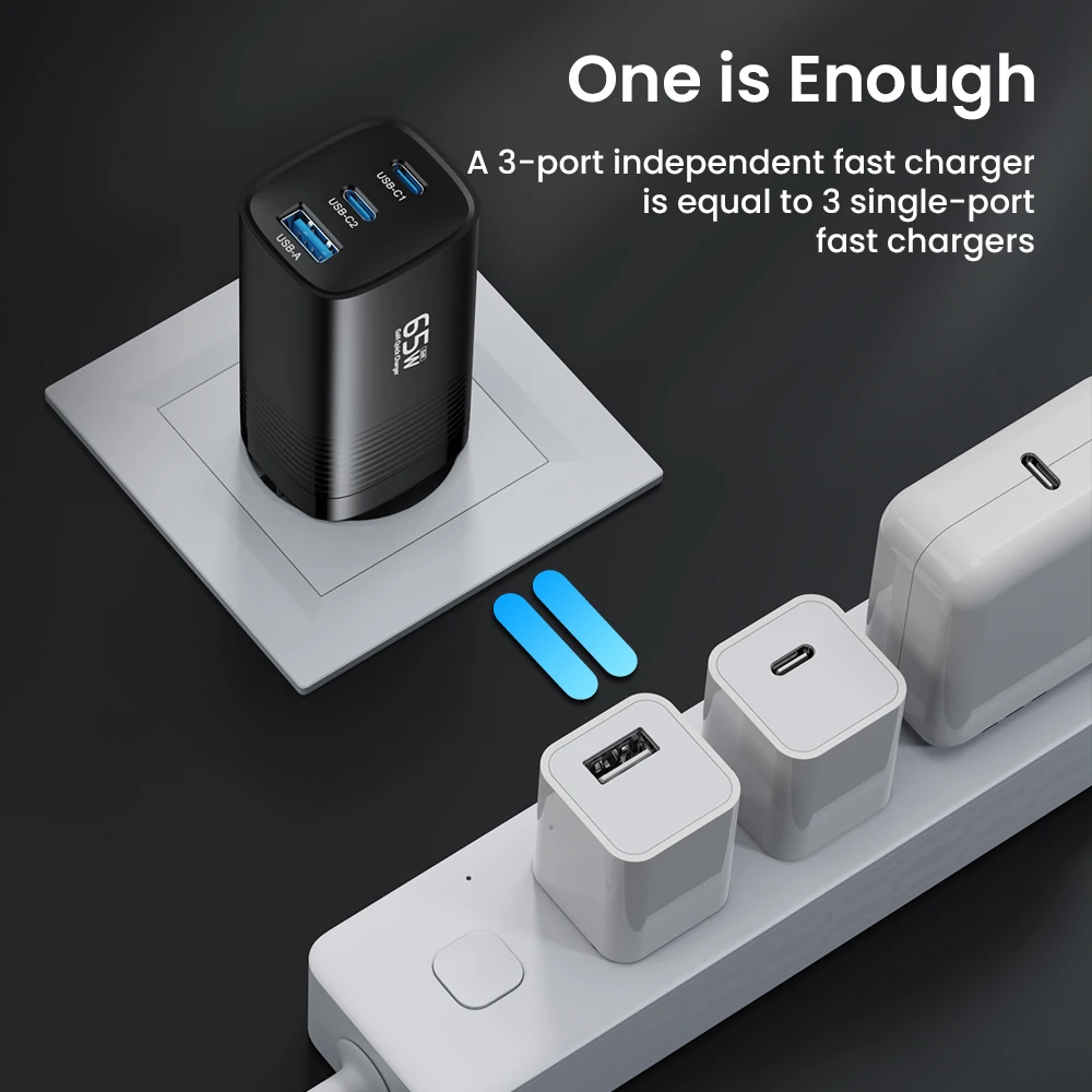 65 واط GaN USB C شاحن PPS 45 واط PD QC 3.0 نوع C ش...