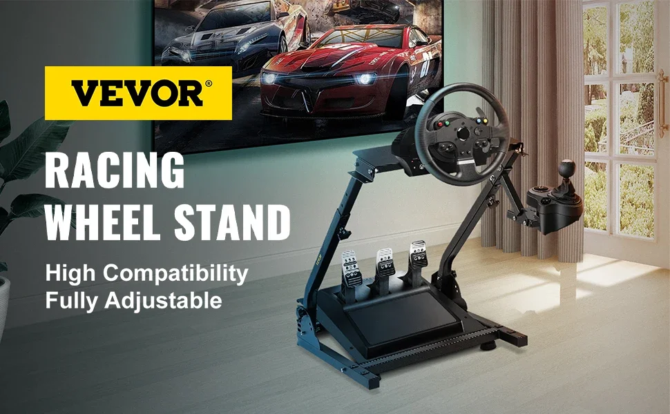 Racing wheel stand full setup view