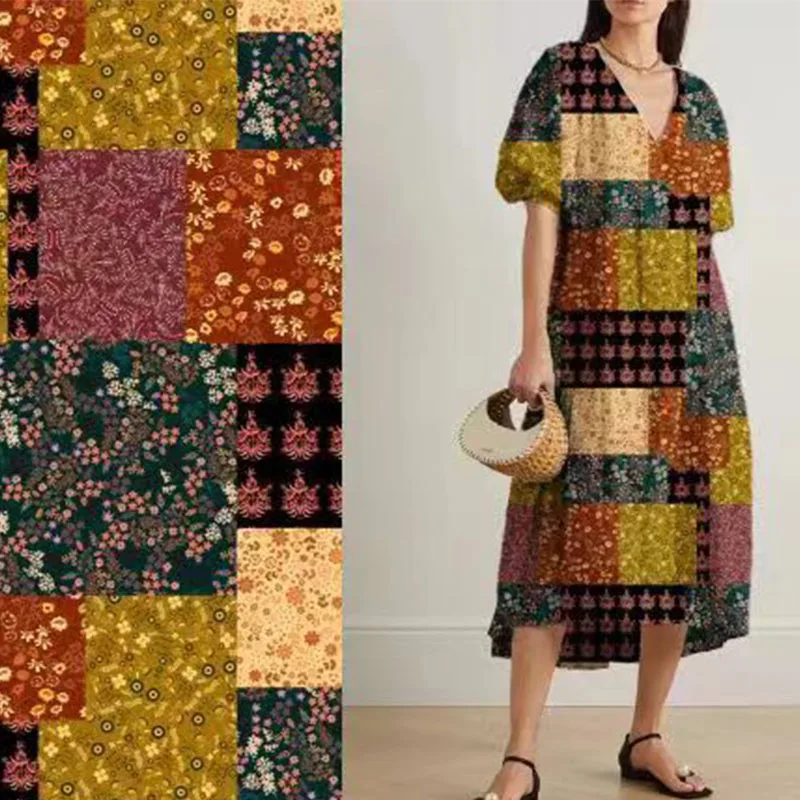 

Square plaid New floral 100% cotton 80s like free fabric digital print sewn cloth skirt skirt by child designer Tissus Tissu